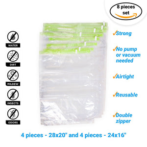 RoomierLife 8 Travel Space Saver Bags. Pack of 8 Bags, size Medium to  Large. Roll-Up Compression Storage (No Vacuum Needed) & Packing Organizers.